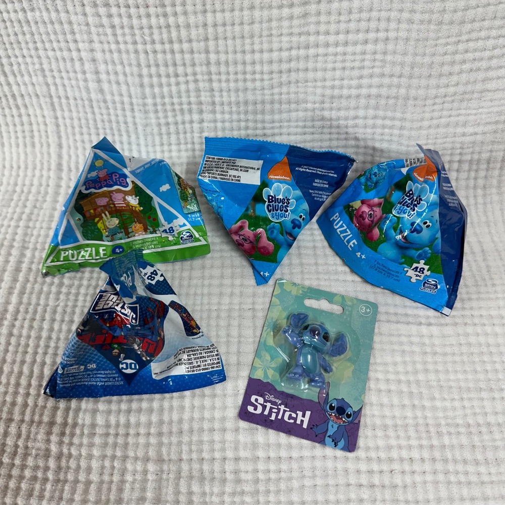 Disney Stitch Figure + Kids Puzzle Lot Peppa Pig Blue's Clues & You Party Favors